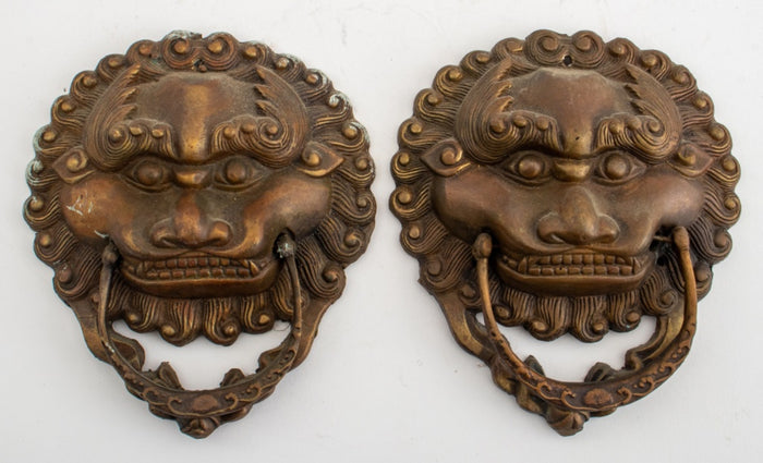 Chinese Qing Dynasty Gilt Bronze Lion's Head Pulls