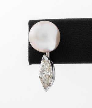 14K White Gold Cultured Pearl Diamond Earrings (8815638249779)