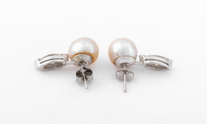 14K White Gold Cultured Pearl Diamond Earrings (8815638249779)