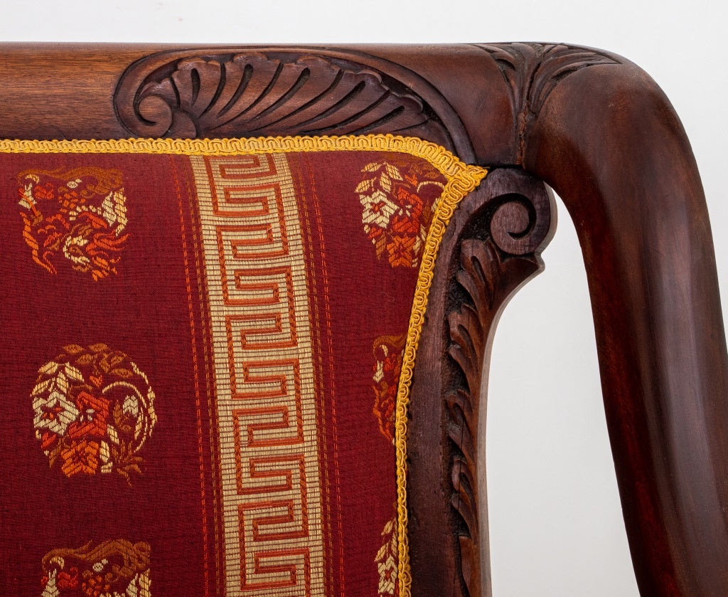 Wooden Carved Tripod Chair with Leather Seat, 1890s