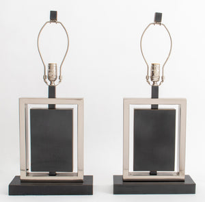 Modern Chrome & Bronzed Metal Table Lamp, Pair (8289418182963)