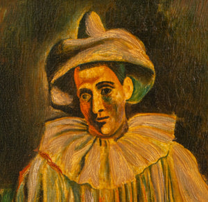 Mid-Century Modern Pierrot Clown Oil on Canvas (8297324511539)