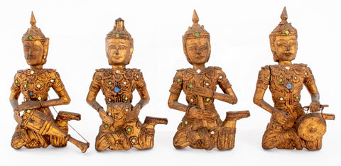 Set of Four Thai Gilt Wood Musician Sculptures