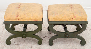 Victorian Upholstered Painted Wood Stools, Pair (8548532257075)