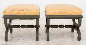 Victorian Upholstered Painted Wood Stools, Pair (8548532257075)