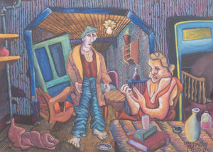 Paul Shimon Judaica Folk Art Gouache on Paper (8467607650611)