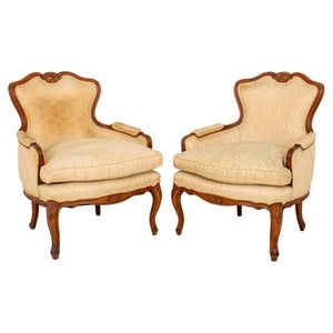 Louis XV Style Upholstered Bergere Arm Chair, Pair (8359609172275)