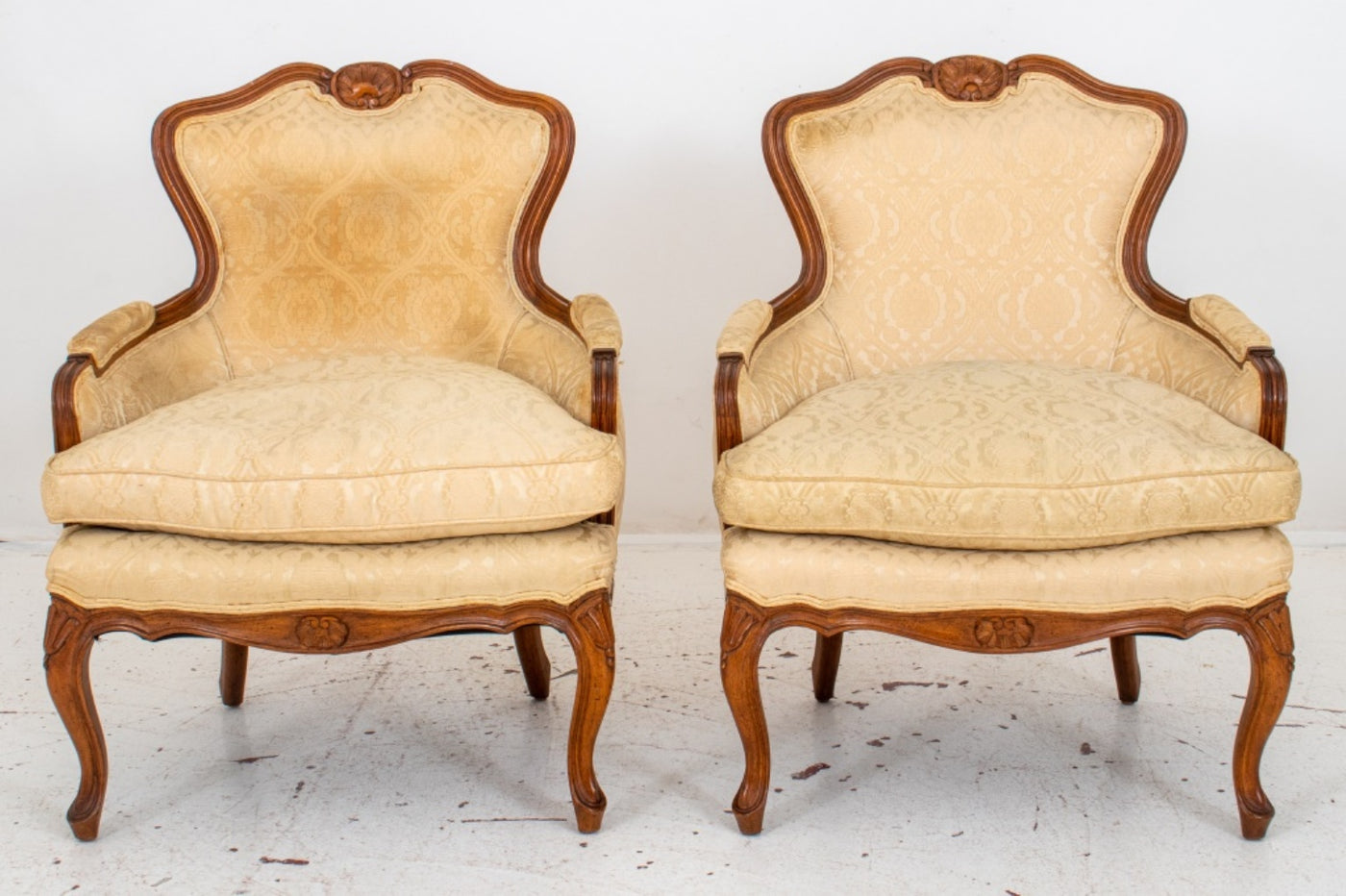 Louis XV Style Upholstered Bergere Arm Chair, Pair – Showplace