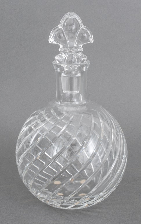 Marked Baccarat Cut Crystal Brandy Decanter Honeycomb w Original Stopper -  France