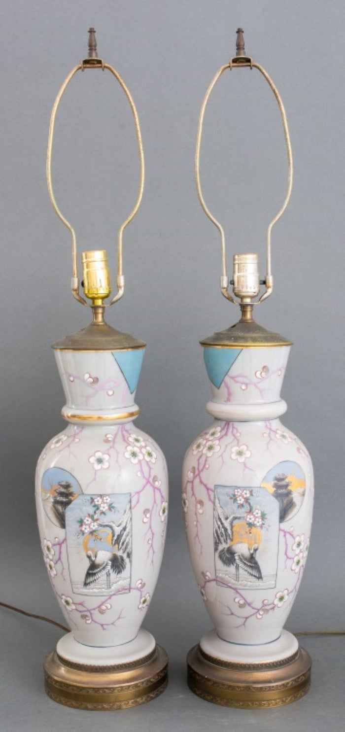 Aesthetic Movement Porcelain Lamps, Pair