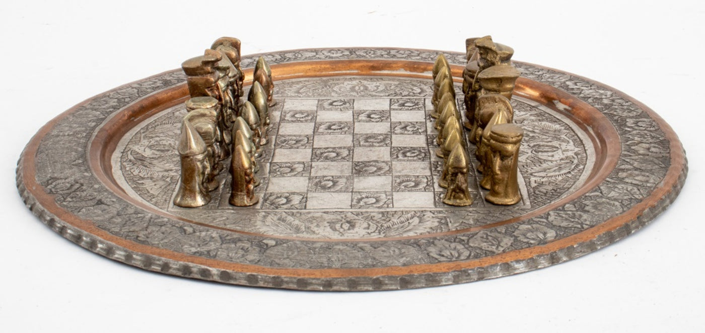 Medieval Theme Gold & Silver Tone Metal Chess Set