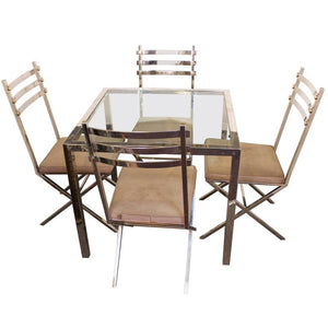 Mid-Century Chrome Chairs and Table in Style of Milo Baughman (6719829672093)