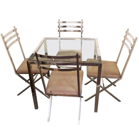 Mid-Century Chrome Chairs and Table in Style of Milo Baughman