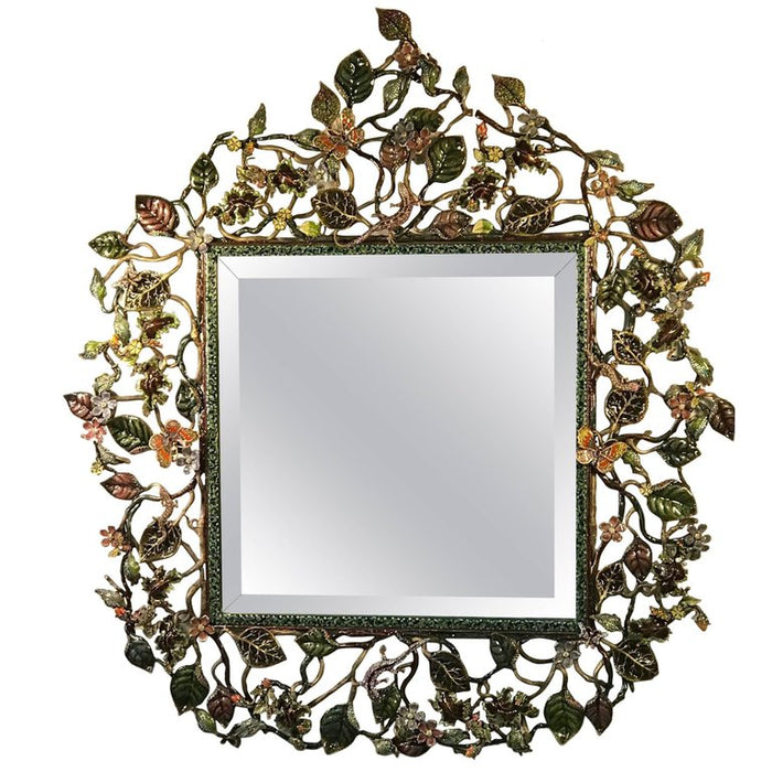 Jay Strongwater Mirror with Jeweled Bronze Foliage Frame