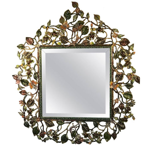Jay Strongwater Mirror with Jeweled Bronze Foliage Frame