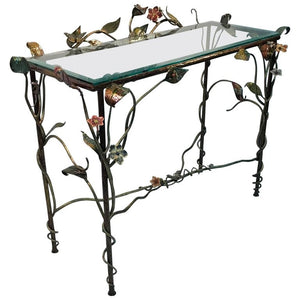 Jay Strongwater Console with Polychrome Foliage and Swarovski Accents  (6719843139741)