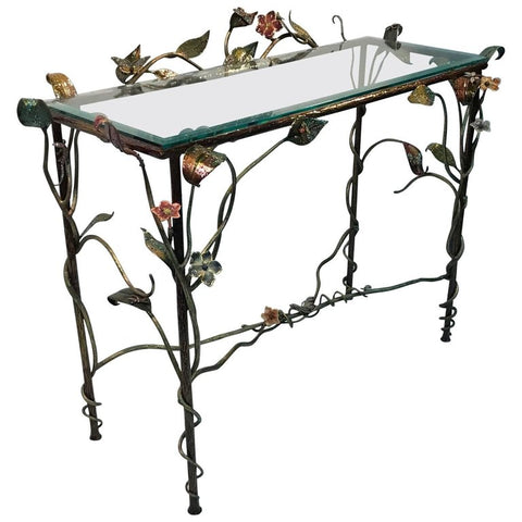 Jay Strongwater Console with Polychrome Foliage and Swarovski Accents