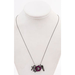 14k Blacken Gold Diamond and Ruby Charm Necklace (7220290453661)