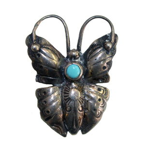 Silver Butterfly Brooch  with Turquoise Cabochon (6719708528797)