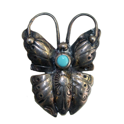 Silver Butterfly Brooch  with Turquoise Cabochon
