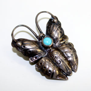Silver Butterfly Brooch  with Turquoise Cabochon (6719708528797)