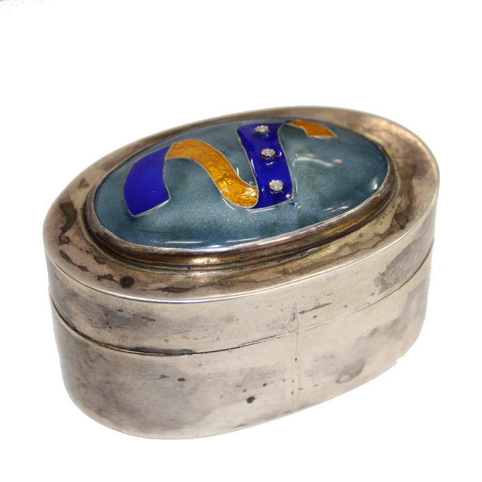 Silver Oval Box with Enamel Dome