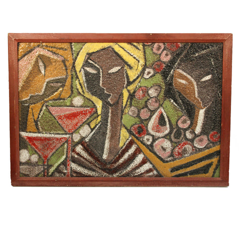 Tanciullacci Italian Ceramic Mural of Three Cubist Women at a Cocktail Party
