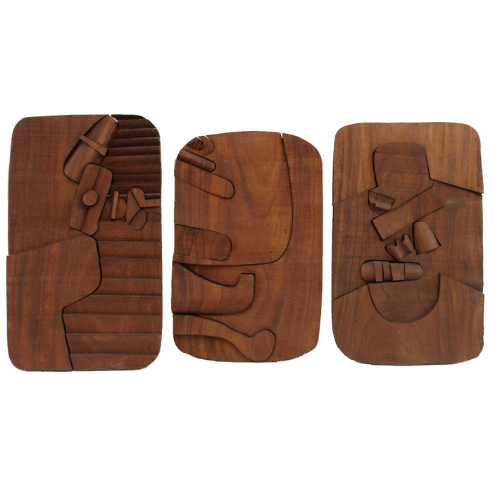 Tannley 1979 Triptych of Three Carved Walnut Wall Sculptures