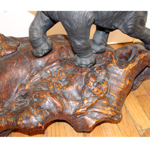Japanese Meiji Period Bronze Elephant Sculpture on Burlwood Base (6719711740061)