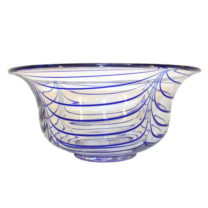 Mid-Century  Italian Clear Glass Bowl with Blue Stripes