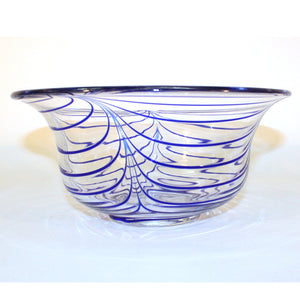 Mid-Century  Italian Clear Glass Bowl with Blue Stripes (6719730712733)