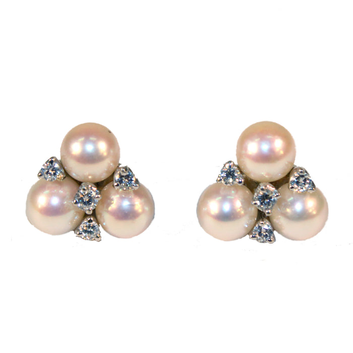 Trefoil Pearl & 18K White Gold Earrings with Diamonds