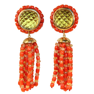 Citrine, Coral and 18K Gold Spherical Earrings (6719767117981)