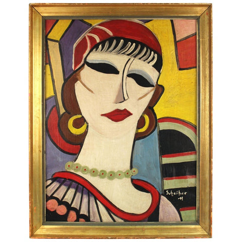 'Portrait of a Lady' Modernist Portrait Painting Attributed to Hugo Scheiber