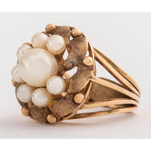 Vintage 14k Yellow Gold and Pearl Cocktail Ring (7248863821981)