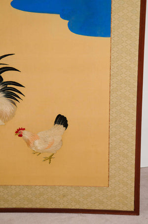 Japanese Two-Panel Embroidered Screen from the Meiji Period with Scenes of Rooster and Chicken (6719677890717)