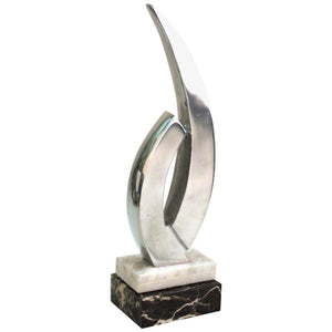 Modern Abstract Chromed Metal Tabletop Sculpture on Marble Base Full View (6719956877469)
