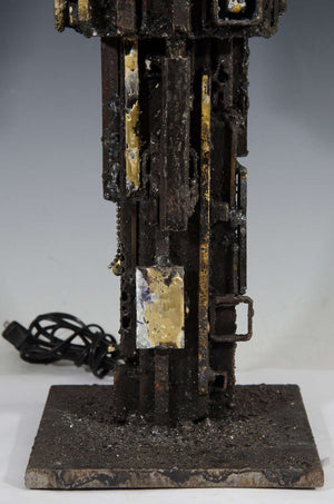 Brutalist Style Wrought Iron Table Lamp in the Style of Paul Evans (6719673237661)
