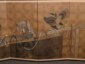 Japanese Four-Panel Screen with Painted Falcon Design, Early 20th Century (6719671074973)