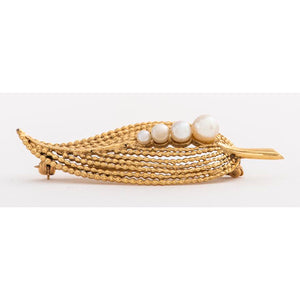 Vintage 14k Yellow Gold and Pearl Leaf Brooch Pin (7248850518173)