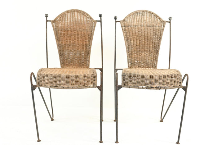 Pair of Frederick Weinberg Wicker iron Chairs