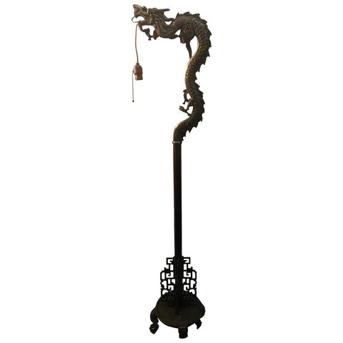 Chinese Art Deco Brass Dragon Floor Lamp
