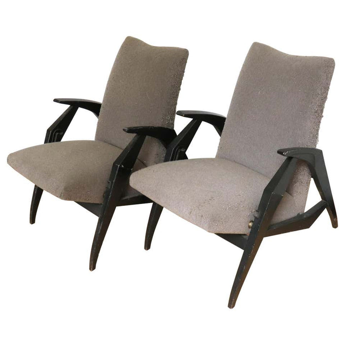 Italian Mid-Century Modern Diminutive Reclining Armchairs in Lacquered Wood