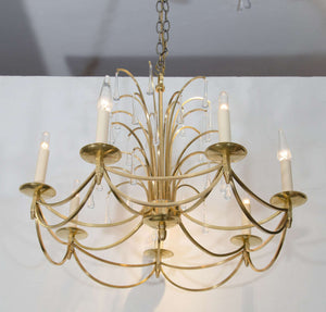 1960’s Swedish Waterfall Brass and Crystal Chandelier (6719671009437)