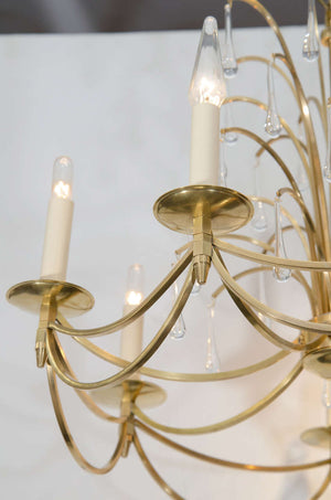 1960’s Swedish Waterfall Brass and Crystal Chandelier (6719671009437)