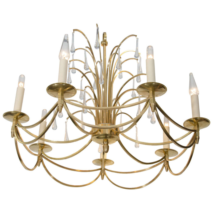 1960’s Swedish Waterfall Brass and Crystal Chandelier