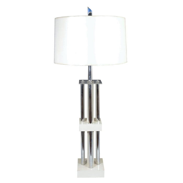 1970s Modernist Chrome and Lucite Column Table Lamp