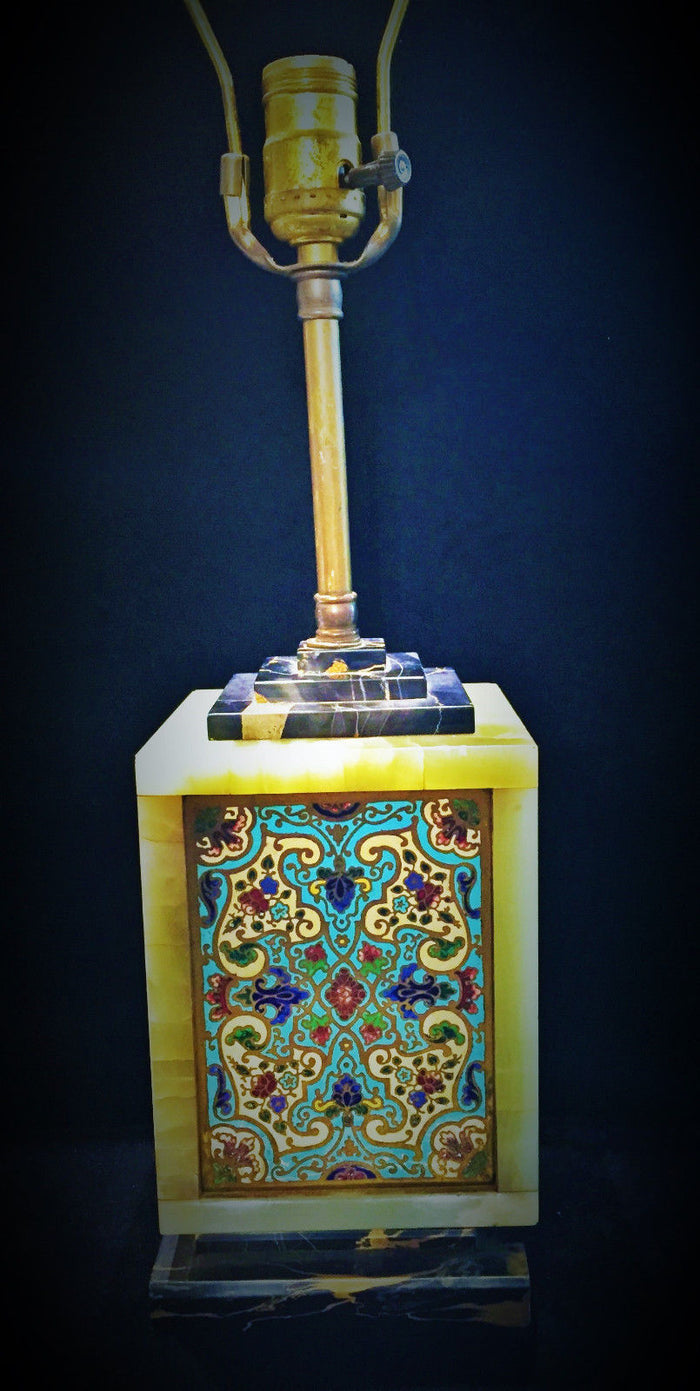Art Deco Table Lamp with  Champlevé Enamel, Onyx and Marble