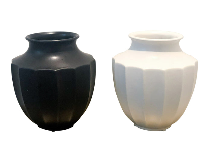 Pair of Midcentury Ceramic Black and White Urns
