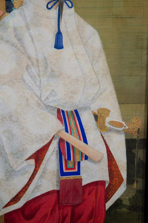 Meiji Period Japanese Imperial Painting on Silk with Man in White and Red (6719675859101)